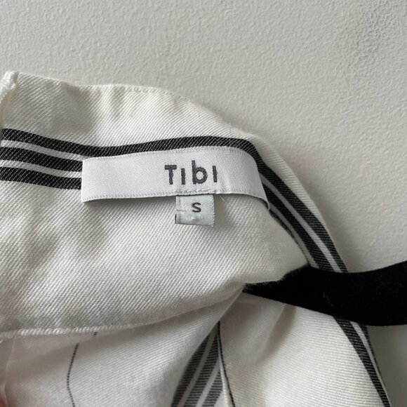 Tibi Striped Mock Neck Blouse Long Sleeve Casual White Black Small - Picture 4 of 11